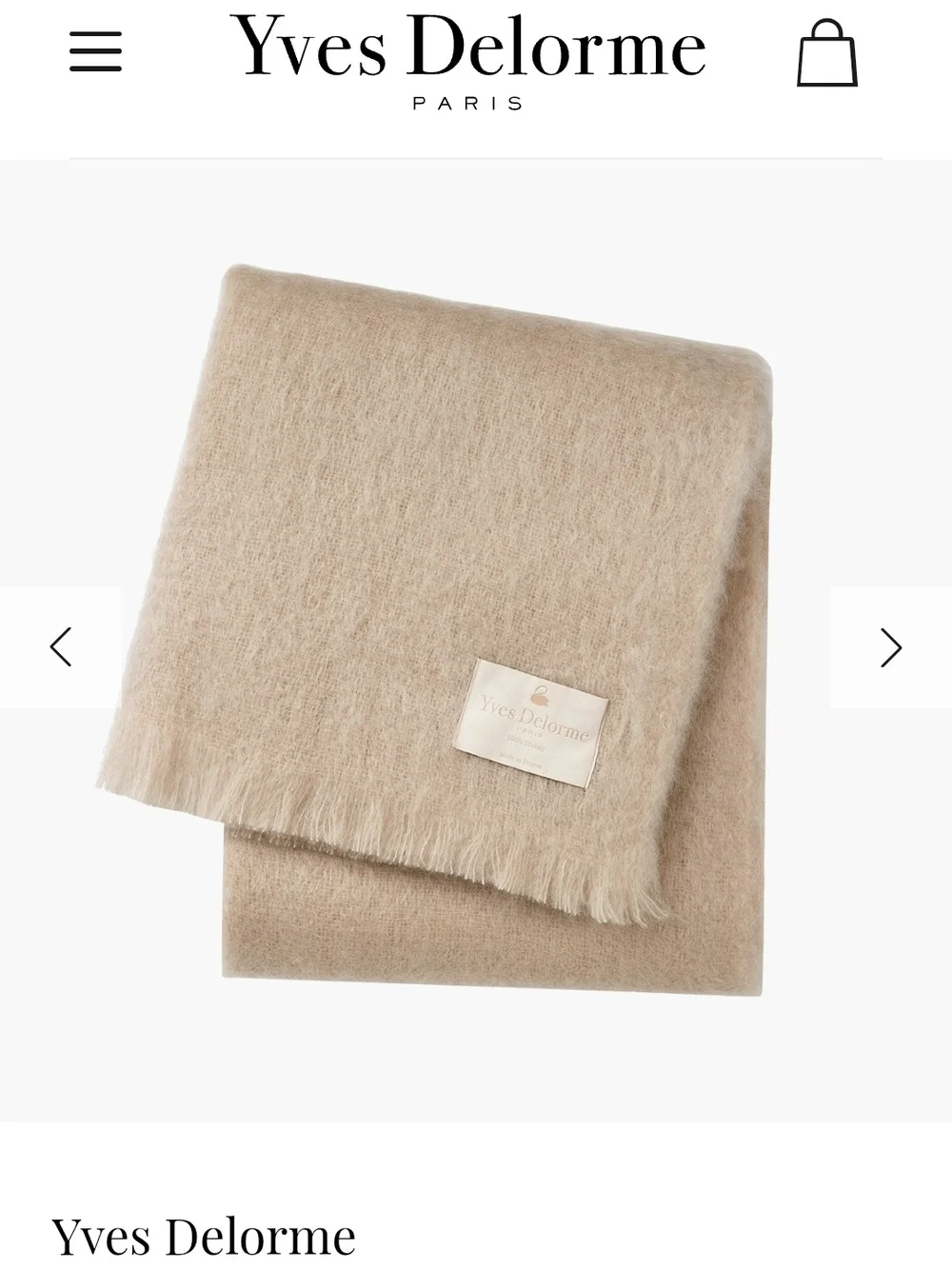 Yves Delorme 100% Mohair Throw
